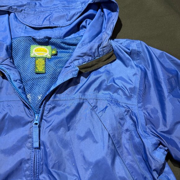 Cabelas Women’s Packable Windbreaker Large Blue Vented Hooded Full Zip - Picture 13 of 13